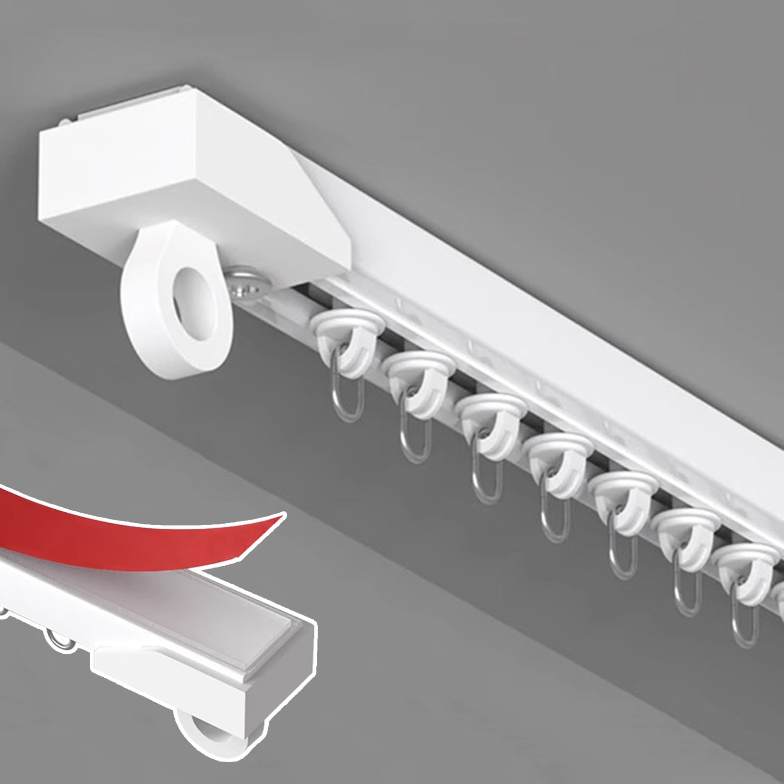 ZIMGOD Vorhangschiene Weiße Gardinenschiene Deckenmontage Kleber, PVC-Gardinenstange für Fenster Schlafzimmerschrank, Raumteiler- Gardinenstange, 1 bis 8m Lange Gardinenstange(650cm/21.3ft)