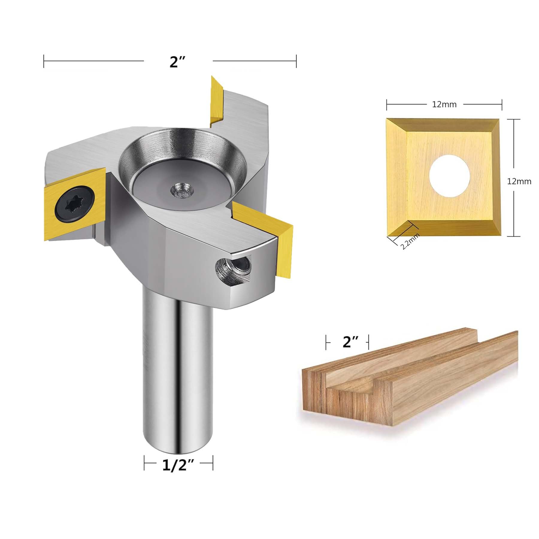 SpeTool Punta per fresatrice CNC con placcatura in nichel, codolo 1/2, diametro di taglio 5 cm, punta per fresa per appiattimento lastre, inserto in carburo, punta per piallatura, pulizia del fondo