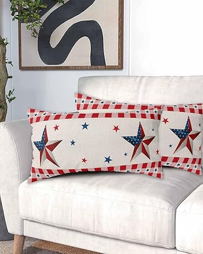 Miniatura 2 de Fundas de almohada patrióticas de tamaño King con estrellas rojas y azules, fundas de almohada suaves para cama, fundas de almohada decorativas de