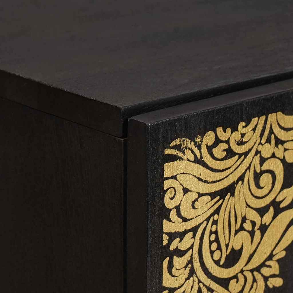 vidaXL Highboard mit Regal Schwarz 40 x 33 x 110 cm Massivholz Mango, Wohnzimmer, moderner Hochschrank, eleganter Sideboard, Holz mit Messing, stylische, praktische Kommode