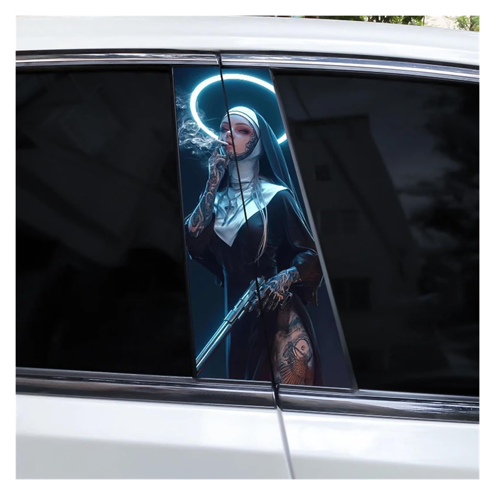 Car Side Decals 2pcs Cross Nun Sticker Car Doorpost Decal Waterproof Sunscreen for B-Pillar Door Decoration(Style Y)