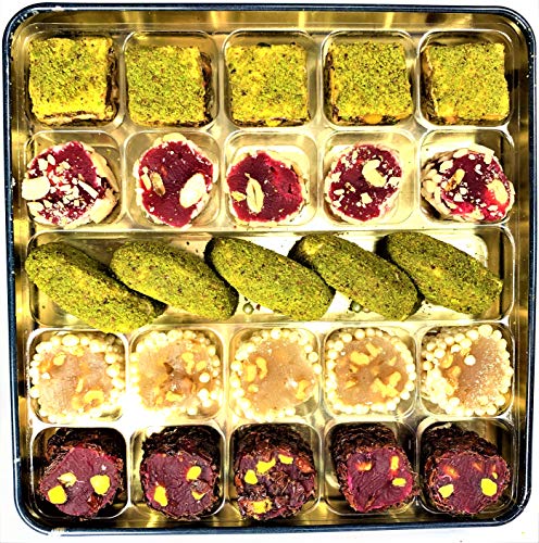 Marmara Turkish Delight Premium Traditional Variety Gift Tin Box Dessert Confectionery Barberry Pomegranate Pistachio Baklava Walnuts Crescent Cogan Flaked Almond Sweet Pearls 500 gram by Marmara - Thumbnail 2