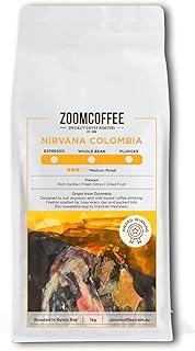 Zoom Coffee Nirvana Colombia, Premium Single Origin Small Batch Medium Roasted 1kg Wholebean, Ideal for Espresso Coffee Ma...