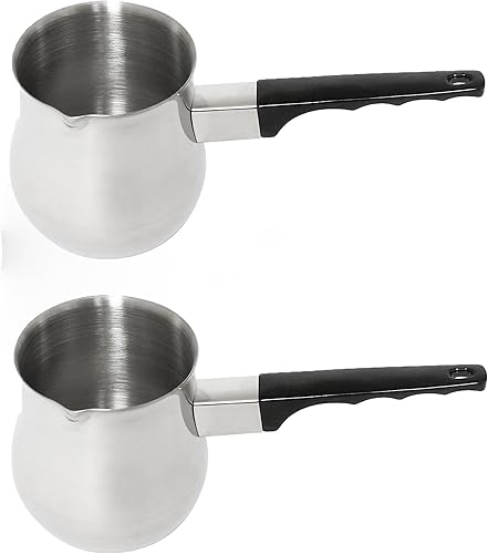 TrueCraftware Juego de decantador de café turco de 2 a 24 onzas acero inoxidable acabado espejo mango negro de fácil agarre de 5-12 pulgadas