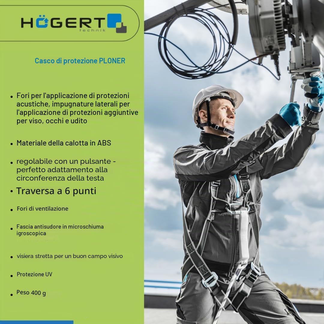 Högert Technik - Casco protettivo PLONER blu tinta unita | Casco protettivo per lavoratori edili | EN 397 | regolabile con un pulsante | fori di ventilazione | fascia di sudore | protezione dai raggi