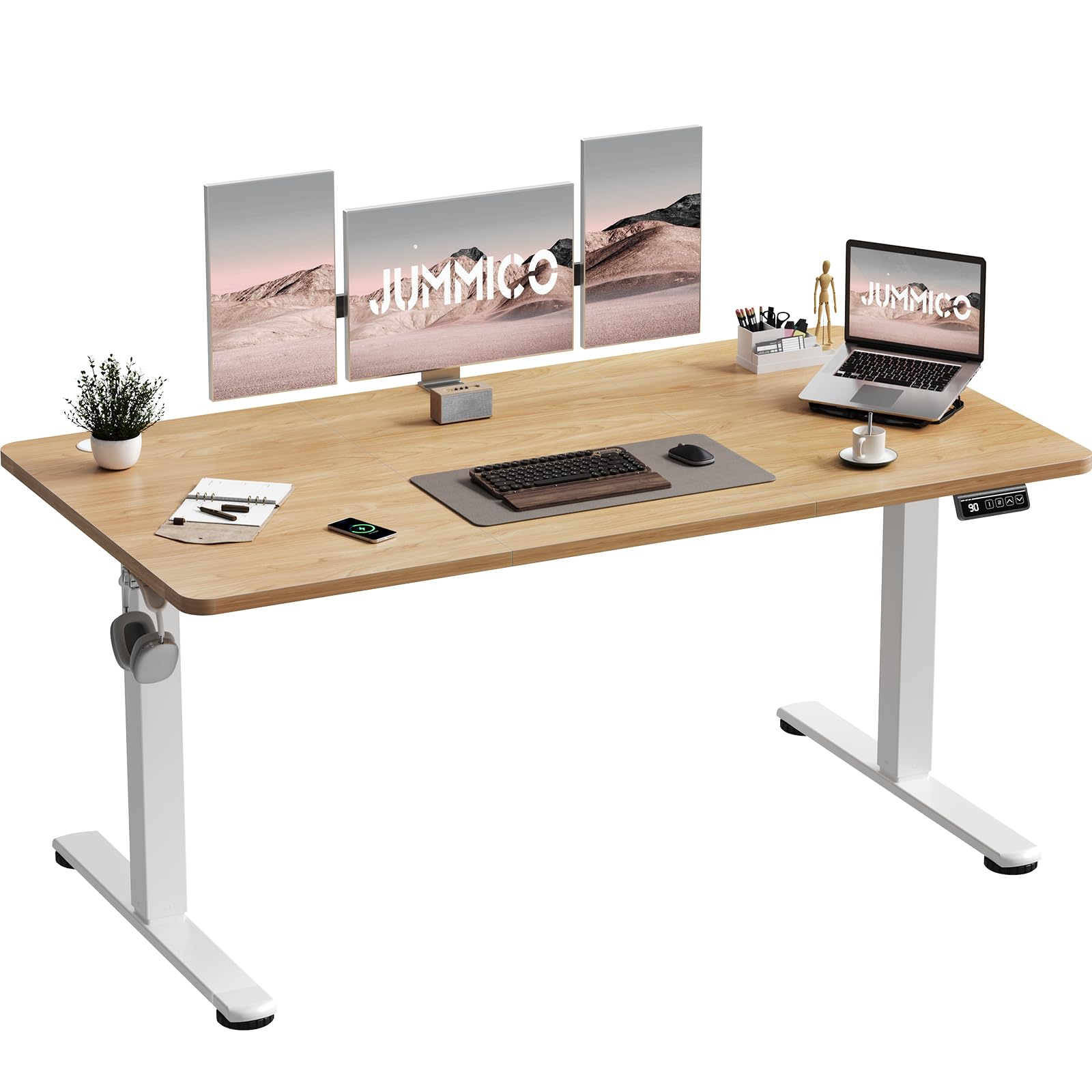 JUMMICO Height-Adjustable Desk, 150 x 60 cm, Standing Desk, Electric Desk, Height-Adjustable with Memory Function, Beige