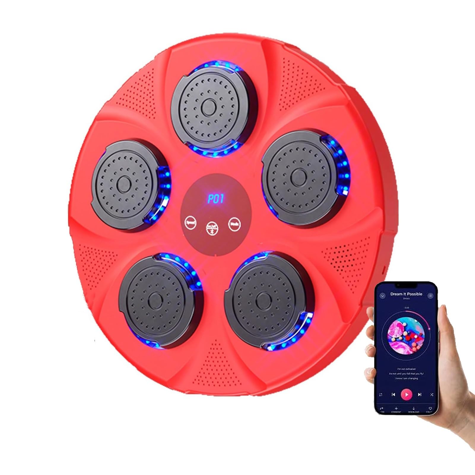 Máquina de Boxeo Musical, Equipo de Boxeo, punzonadora de música electrónica con LED Bluetooth, Disfrute de la liberación de presión, Entrenamientos de Boxeo (Color: Rojo, tamaño: sin g