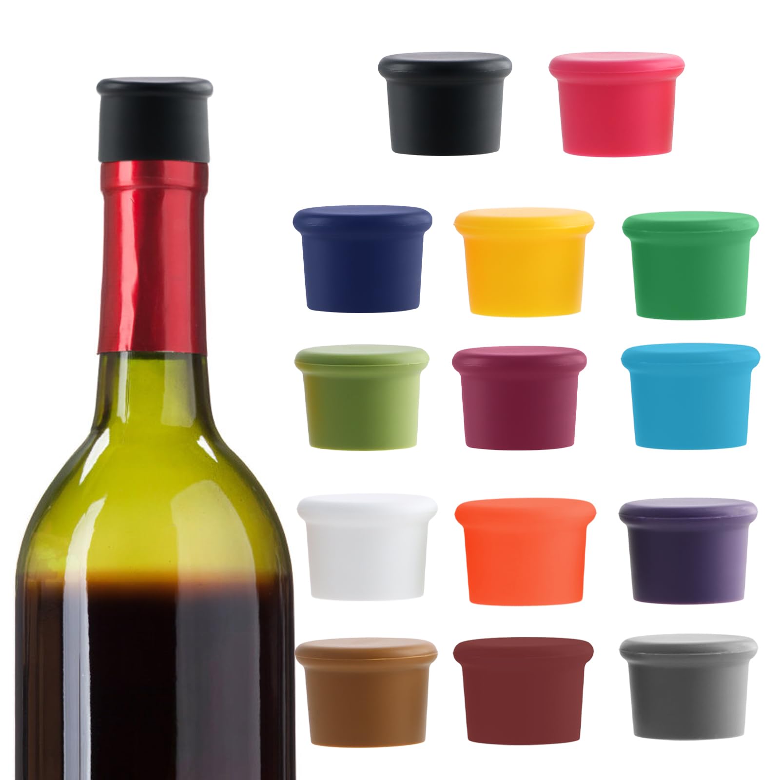 14 Farben Silikon Kronkorken Wiederverwendbar Flaschenverschluss 3,6x2,6cm, Universal Weinflasche Caps, Bierflaschenverschluss, Bunt Weinflaschenverschluss (14 Farben)