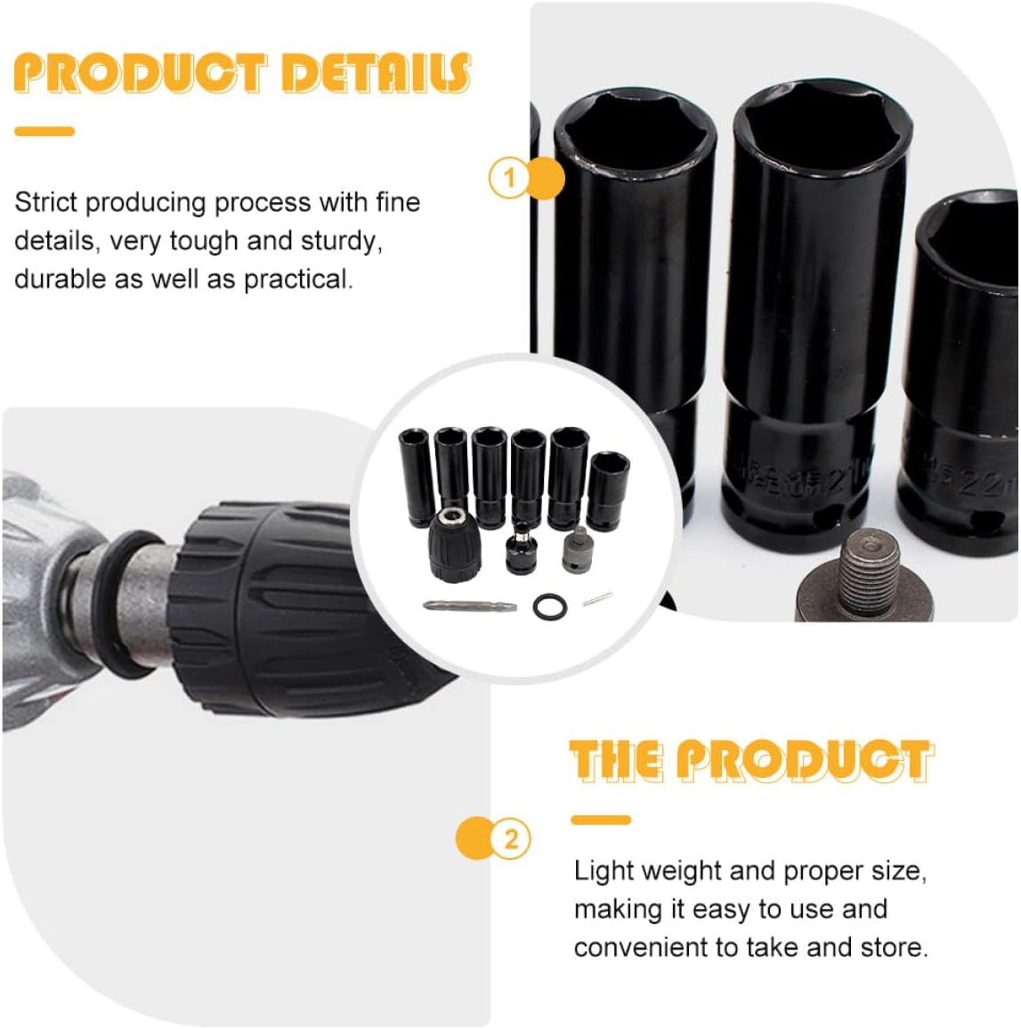 12pcs Hexagonal Impact Wrench Socket Set Electric Drill Sockets Extended Reach for Automotive Repair and Power Tools