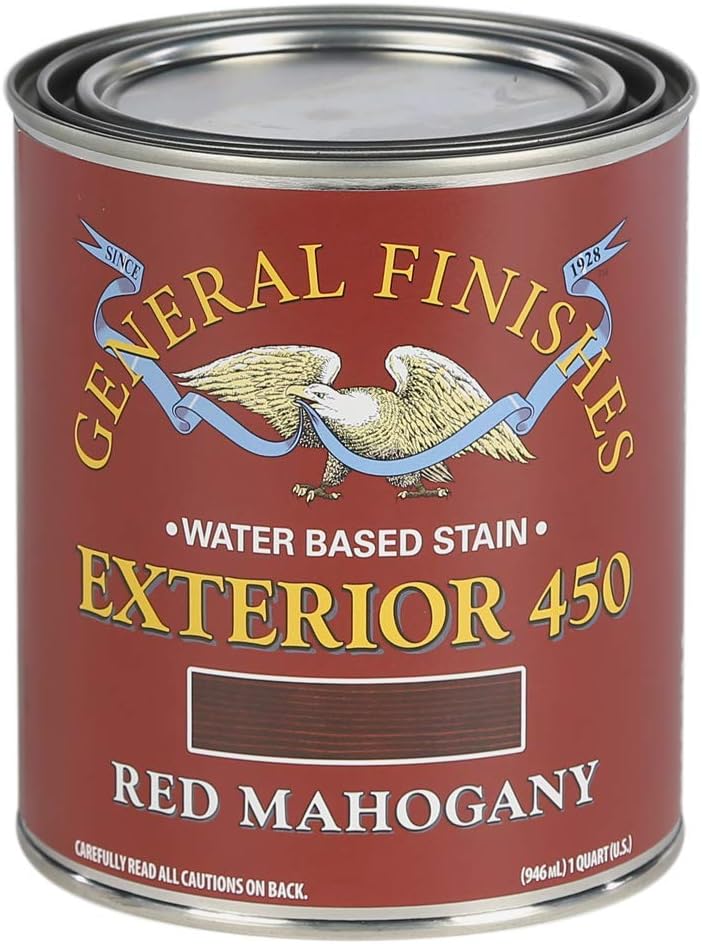 General Finishes Exterior 450 Water Based Wood Stain, 1 Quart, Red Mahogany