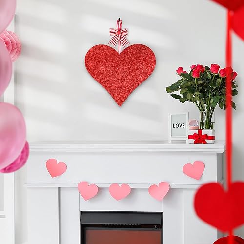 Miniatura 4 de AKEROCK Decoración del día de San Valentín, letrero colgante de madera con forma de corazón rojo brillante para decoración de San Valentín,
