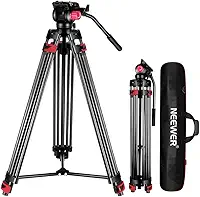 HollyWave Tripé de Vídeo 200cm Profissional Tripé de Câmera de Liga de Alumínio com Cabeça de Arrasto Fluido de 360°, Placa de Liberação Rápida Compatível com Câmeras Dslr e Outras Câmeras de Vídeo
