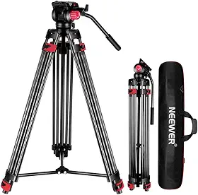 HollyWave Tripé de Vídeo 200cm Profissional Tripé de Câmera de Liga de Alumínio com Cabeça de Arrasto Fluido de 360°, Placa de Liberação Rápida Compatível com Câmeras Dslr e Outras Câmeras de Vídeo