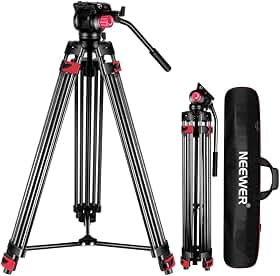 Tripé de Vídeo 200cm Neewer Profissional Tripé de Câmera de Liga de Alumínio com Cabeça de Arrasto Fluido de 360°, Placa de Liberação Rápida Compatível com Câmeras Dslr e Outras Câmeras de Vídeo