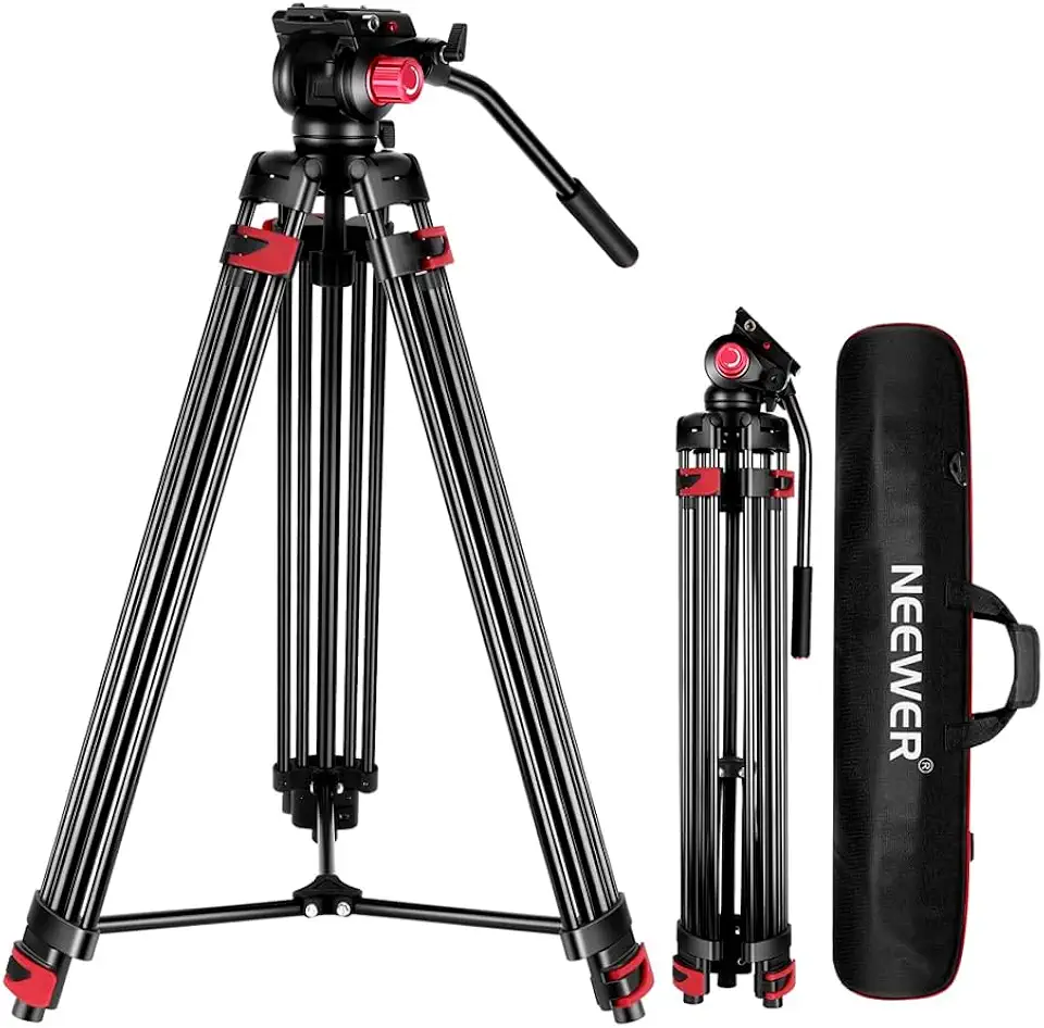 HollyWave Tripé de Vídeo 200cm Profissional Tripé de Câmera de Liga de Alumínio com Cabeça de Arrasto Fluido de 360°, Placa de Liberação Rápida Compatível com Câmeras Dslr e Outras Câmeras de Vídeo