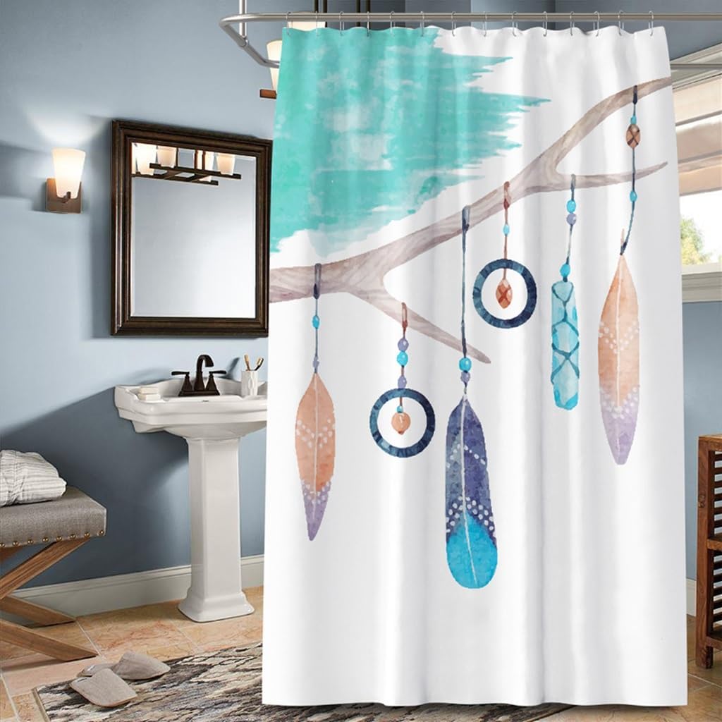 Shower Liner Shower Curtain Shower Curtain Feather Pattern Waterproof Shower Curtain Bathroom Polyester Shower Curtain Bathroom Partition Curtain Suitable for Bathroom (Color : W150xH1