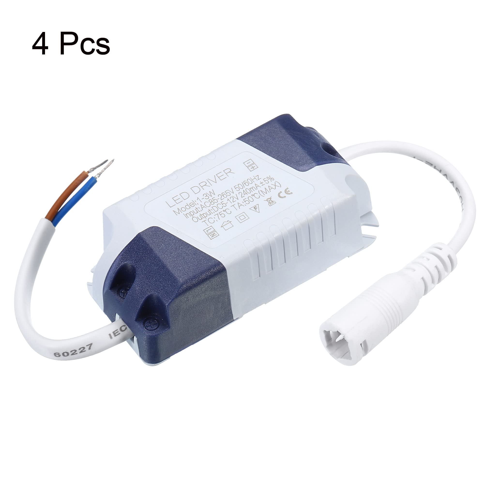 PATIKIL 1-3W LED Driver – 240mA, AC 85-265V Input, DC 5-12V Output, 4Pcs With Female Connector