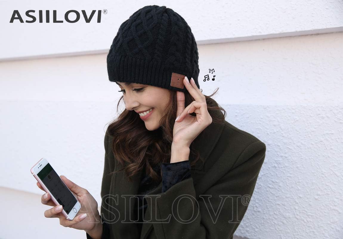 Bluetooth Beanie, Double-Layer Wool Lining Bluetooth Hat Beanie for Men/Women/Teens/Family, 20hrs Playing, Gift Packaging for Christmas Stocking Stuffers Thanksgiving (02-Black)