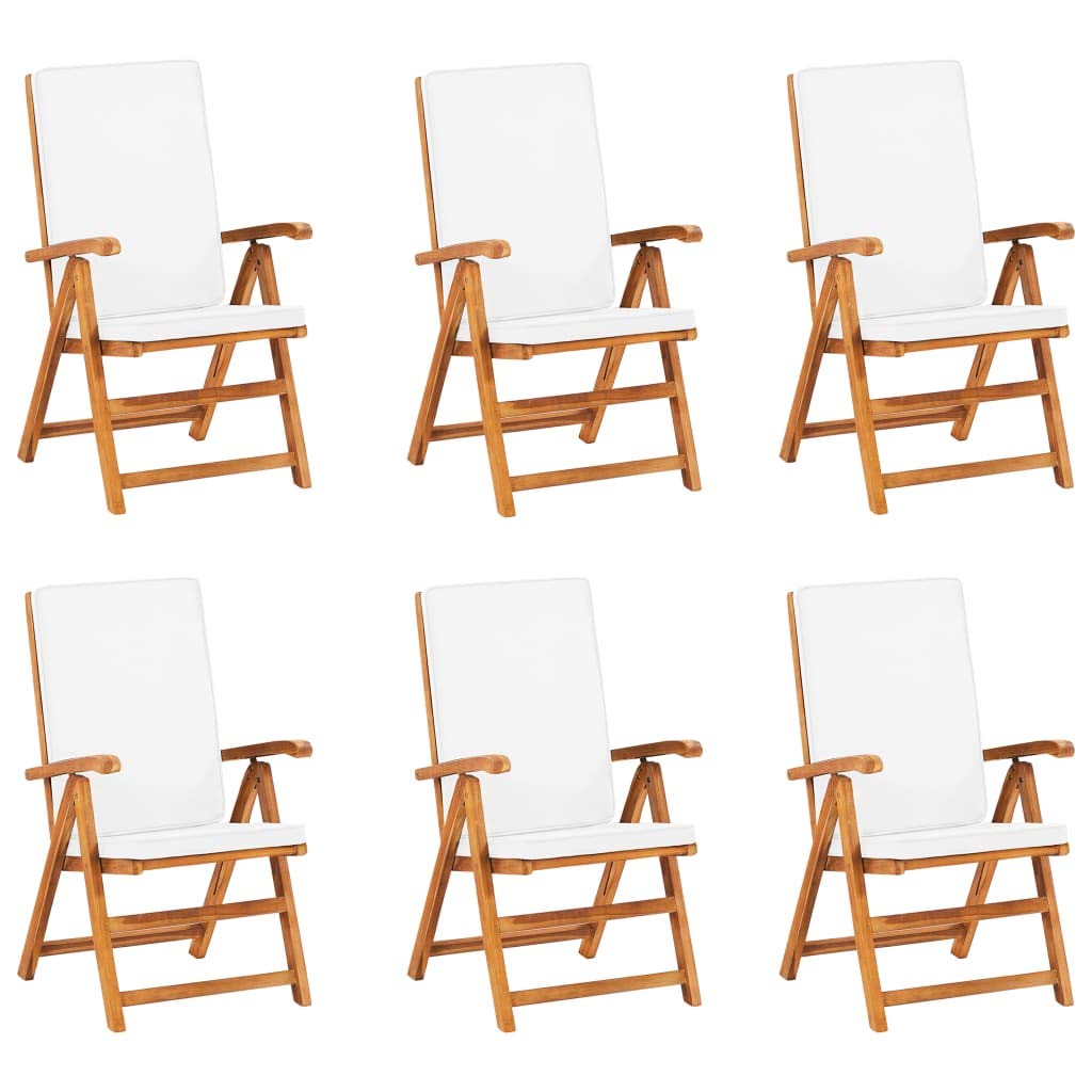 Set di mobili da giardino da 7 pezzi con cuscini, legno di teak massiccio, sedie pieghevoli con schienale regolabile in 5 posizioni, foro per ombrellone, fino a 110 kg per sedile