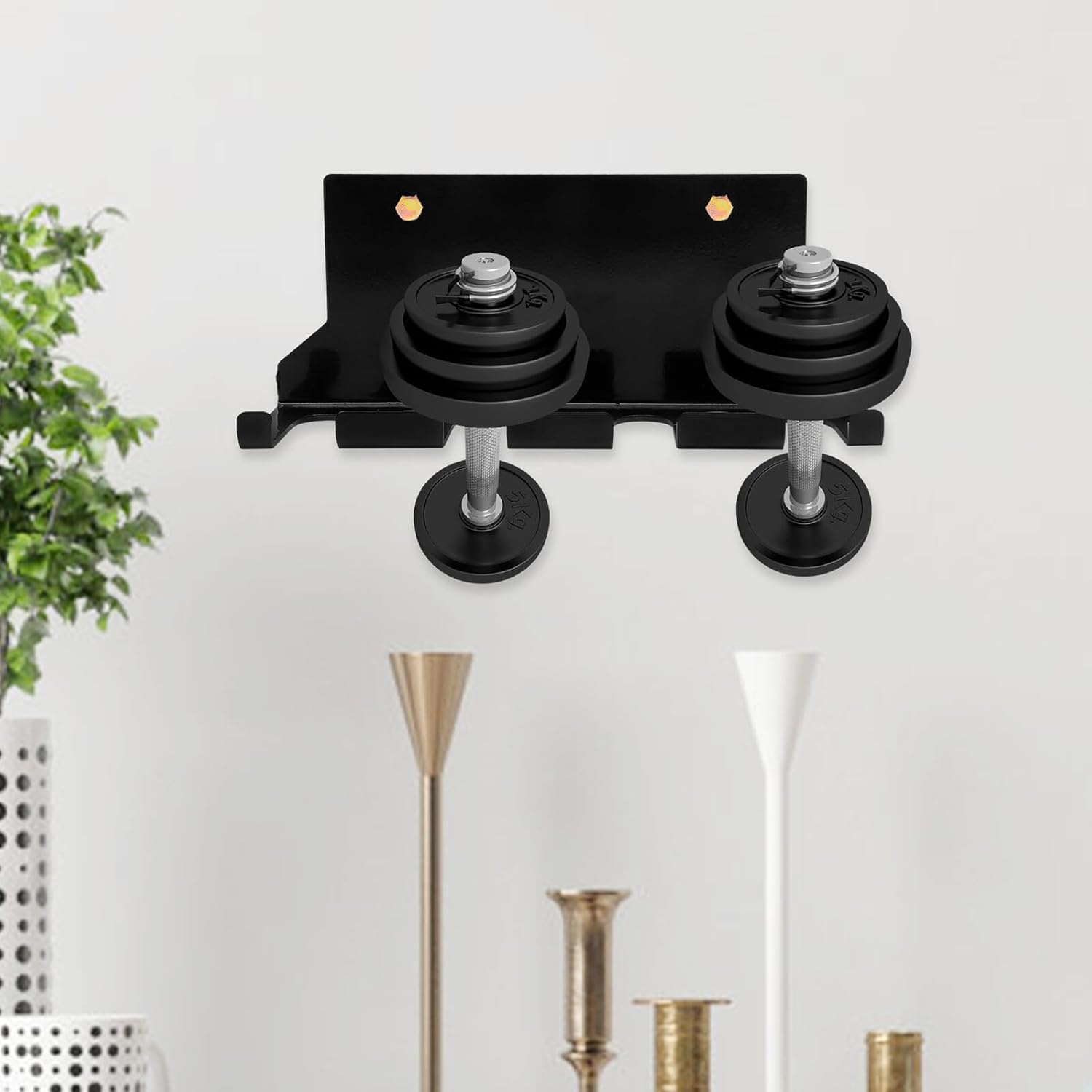 Barbell Storage Rack Wall-mounted Fitness Accessory Dumbbell Stand with 4 Hooks Heavy-duty Gym Organizer for Home Workout Equipment