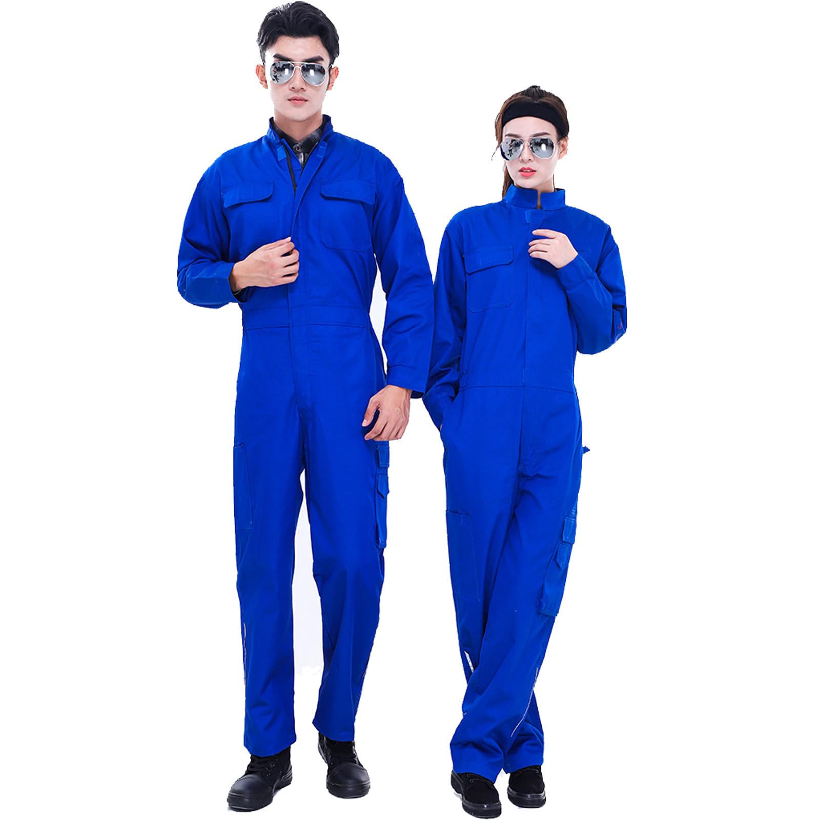 Zip-Front Work Coverall Standing Collar Workwear Mono De Moda De Manga Larga Con Bolsillos Múltiples