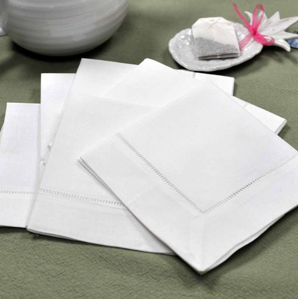White Linen Hemstitched Tea Napkins Set of 6 12