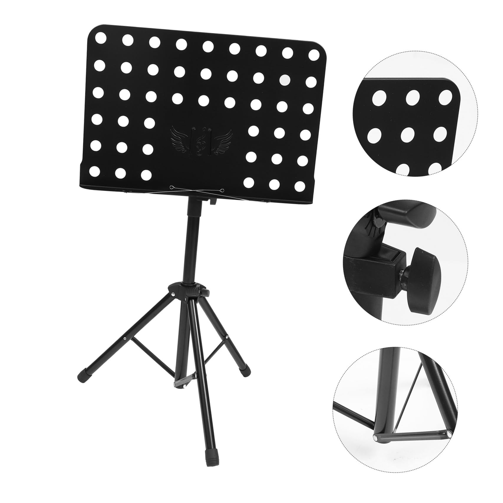 Cabilock Atril para Partituras Negro Plegable y Ajustable de Acero Suave y Abs, Soporte Portátil para Libros y Partituras Adecuado para Tocar Guitarra y Presentaciones