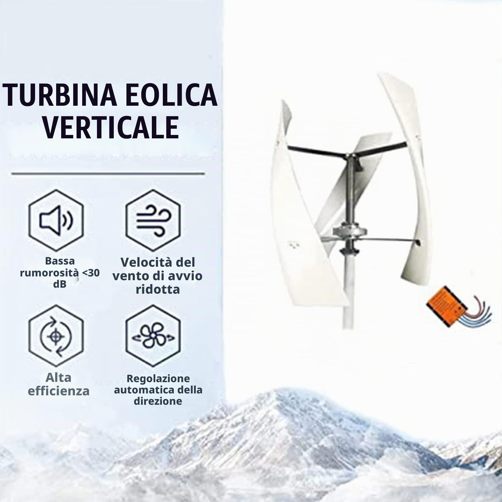 Turbina Eolica a Levitazione Magnetica Verticale 12v 24v 48v - Nessun Rumore, Uscita 5000w, 3 Pale, Ideale per Uso Domestico,12V