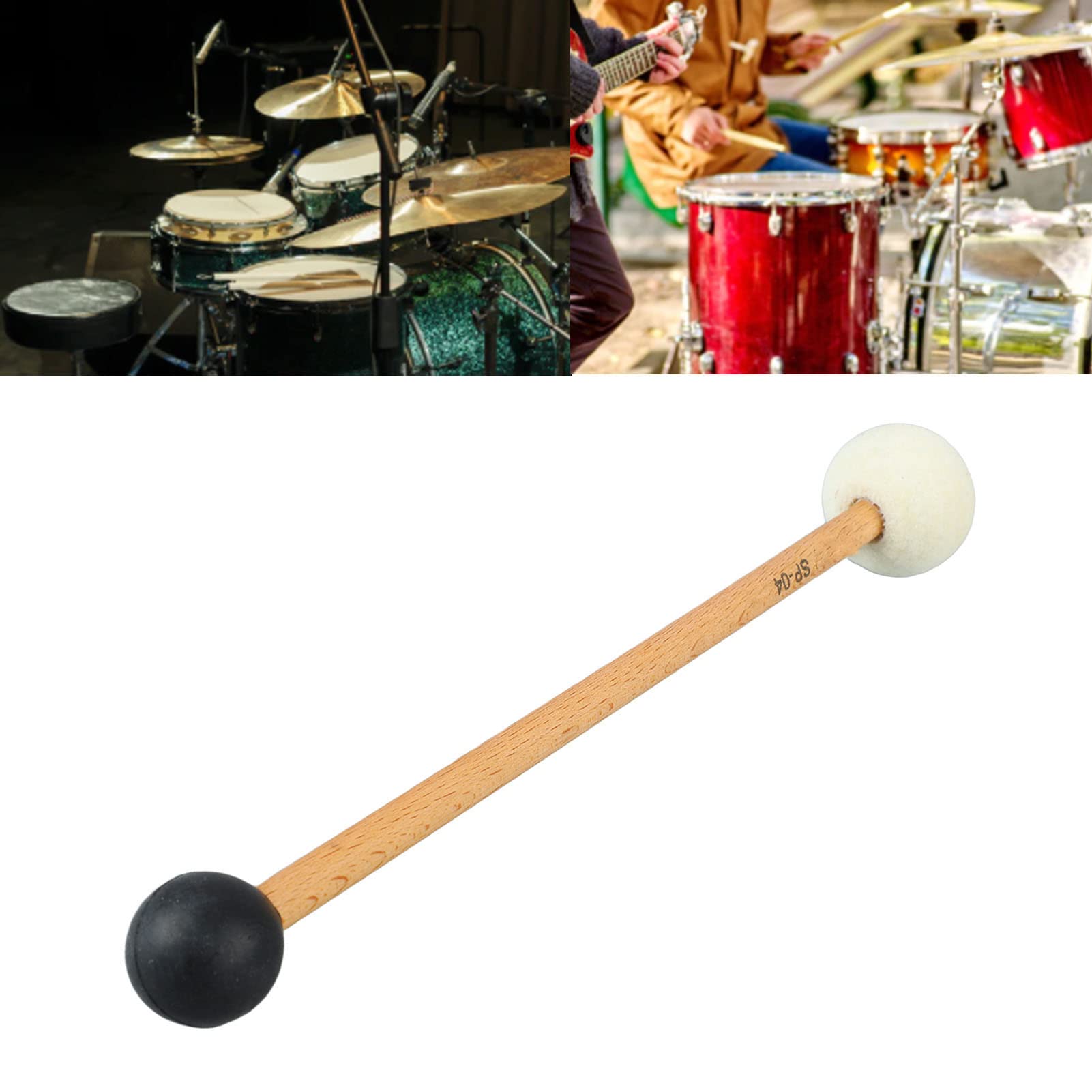 Bass Drum Percussion Mallet, Soft Felt Drum Stick Exquisite for Xylophone for Musical Instrument(Black and White SP 04 23cm) - Image 3