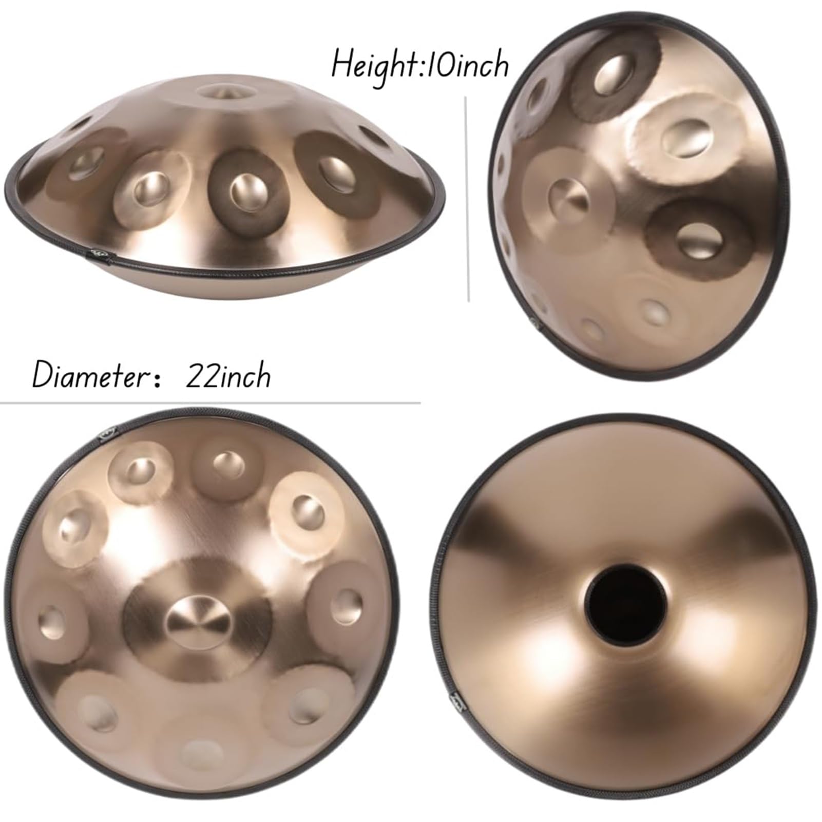 Handpan Drum - Tambor De Mano - Steel Hand Drums, Instrumento De Percusión De Tambor Handpan De 22 Pulgadas Tambor De Mano De Acero - Tambor De Mano En Re Menor Kurdo, Tambores Handpan 440 Hz(A,9Notes