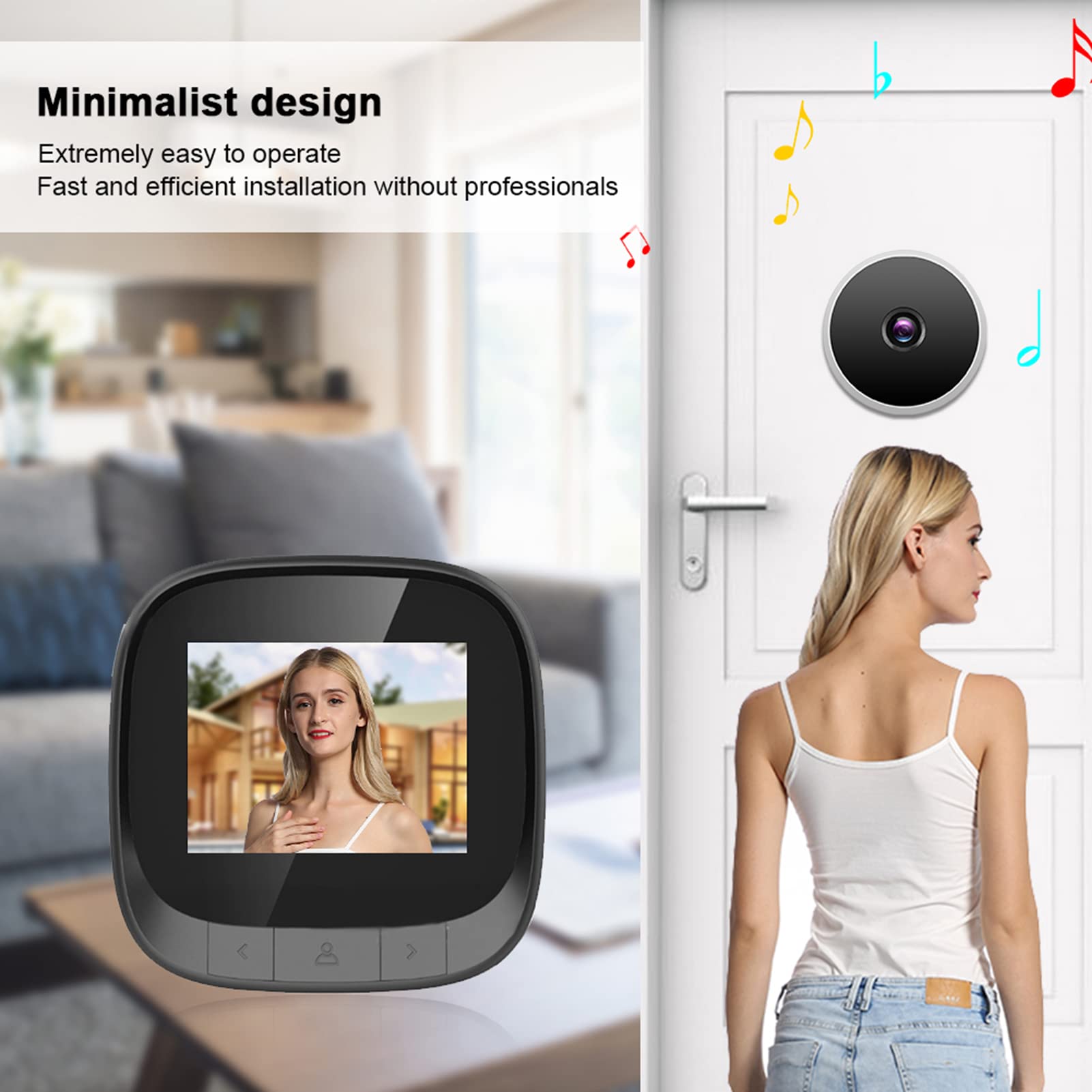 Judas de porte numérique, 2,4" Smart Visuel Vidéo Judas WLAN Électronique Judas de Sécurité Caméra de surveillance oculaire avec Infrarouge et Écran LCD HD Grand Angle 90° Support Enregistrement