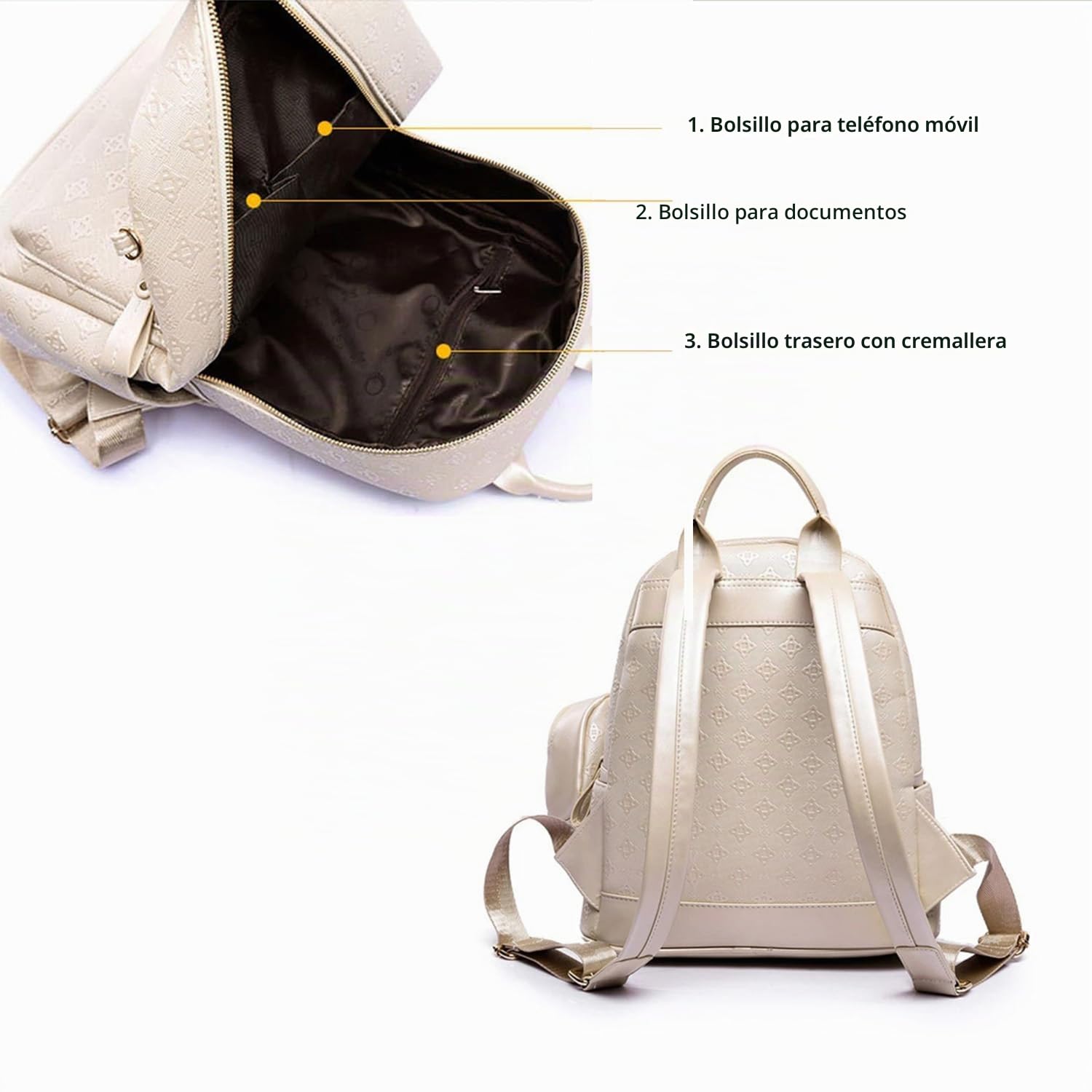 DEERWORD Mujer Bolsos Mochila Casual Bandolera Marca Mediano Antirrobo Italianos PU Cuero 5703 2 piezas Fekete