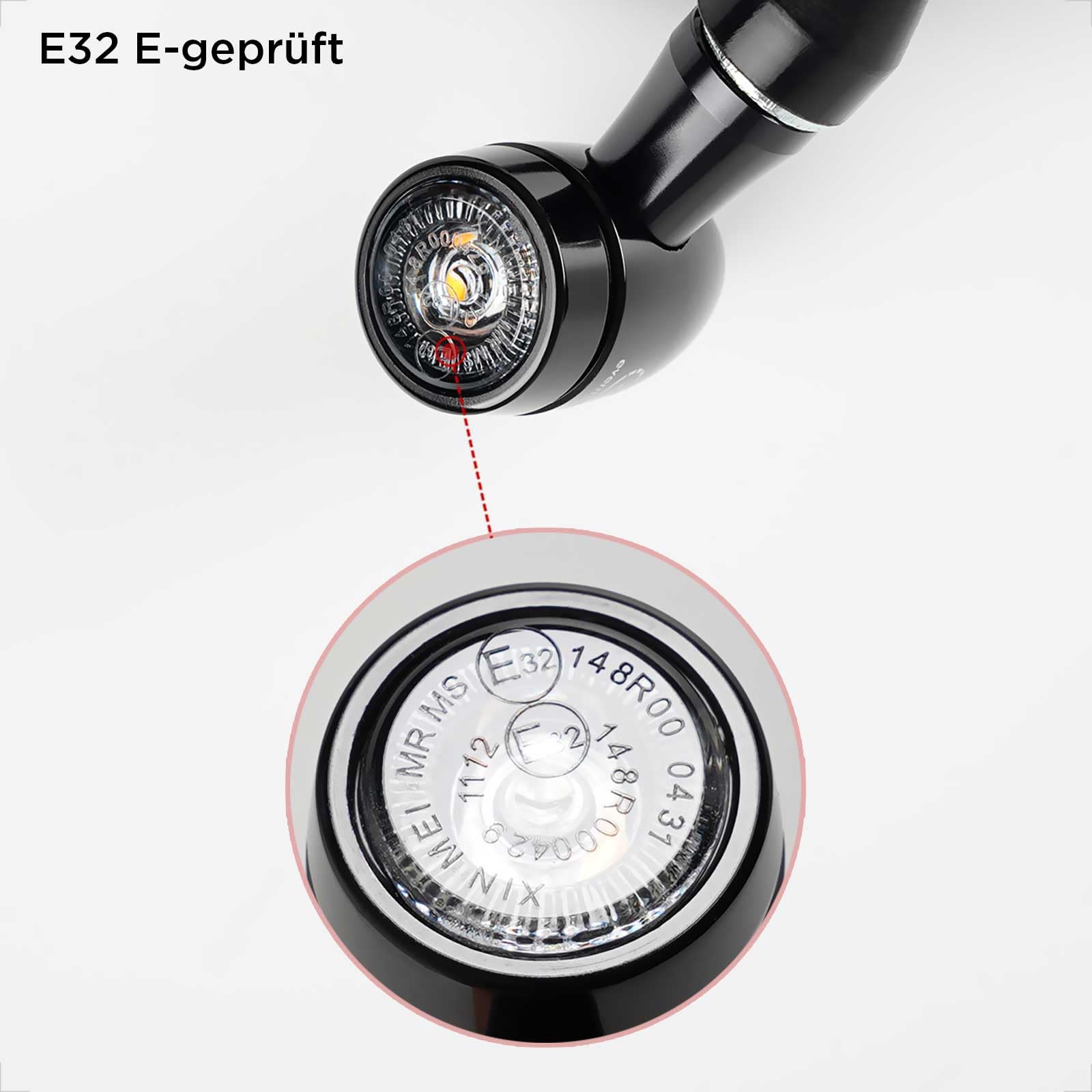 evermotor 3in1 Mini LED Blinker Motorrad E Geprüft, CNC-Verfahre 12V 2 Stück, für e Motorrad Scooter, E32 Universal Blinker Bullet Aluminiumschale, Amber&Rot Sehr Schön Helles Licht