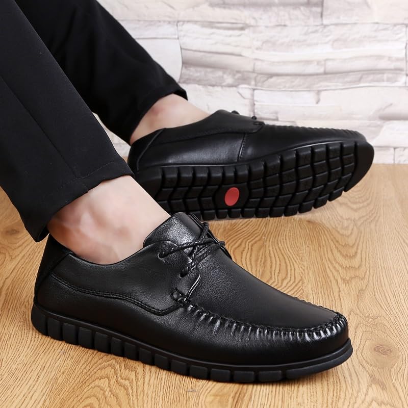 Men's Genuine Leather Oxford Shoes Retro Pointed Non-Slip Business Dress Shoes Formal Derby Shoes(Black,8.5)2