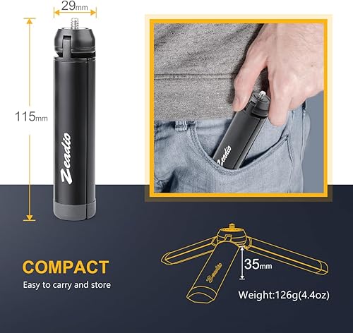Miniatura 6 de Zeadio Mini trípode de metal, soporte de sobremesa, trípode compacto para Smooth 4, Osmo Mobile, Vimble 2, estabilizador de agarre con mango