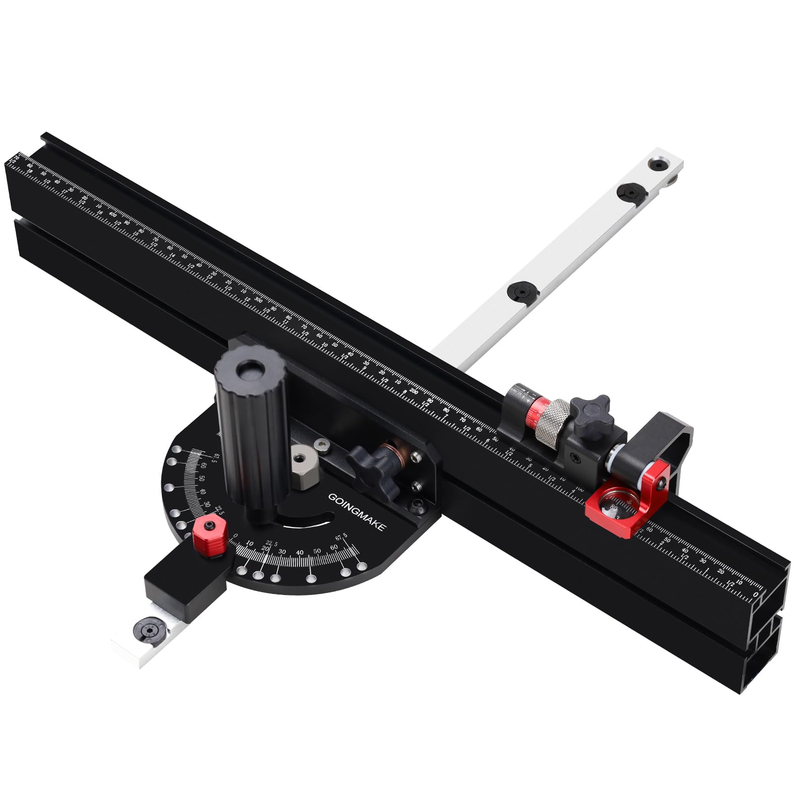 GOINGMAKE Table Saw Miter Gauge with Micro Adjust Flip Stop and 13 Precision Angle Position Stops, Miter Gauge for Table Saw with 18 Inch Fence for Crosscut and Miters, Fits 3/8" x 3/4" Slot