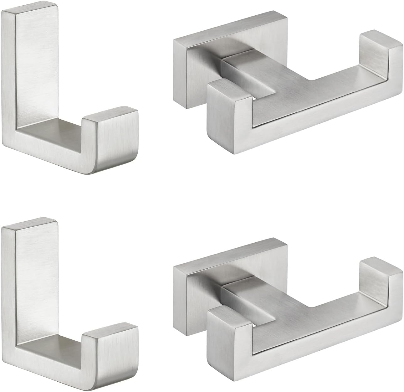 L Shape Bath Towel Hook 2 PCS Bundle with Double Robe Hook 2 PCS (Brushed Nickel)