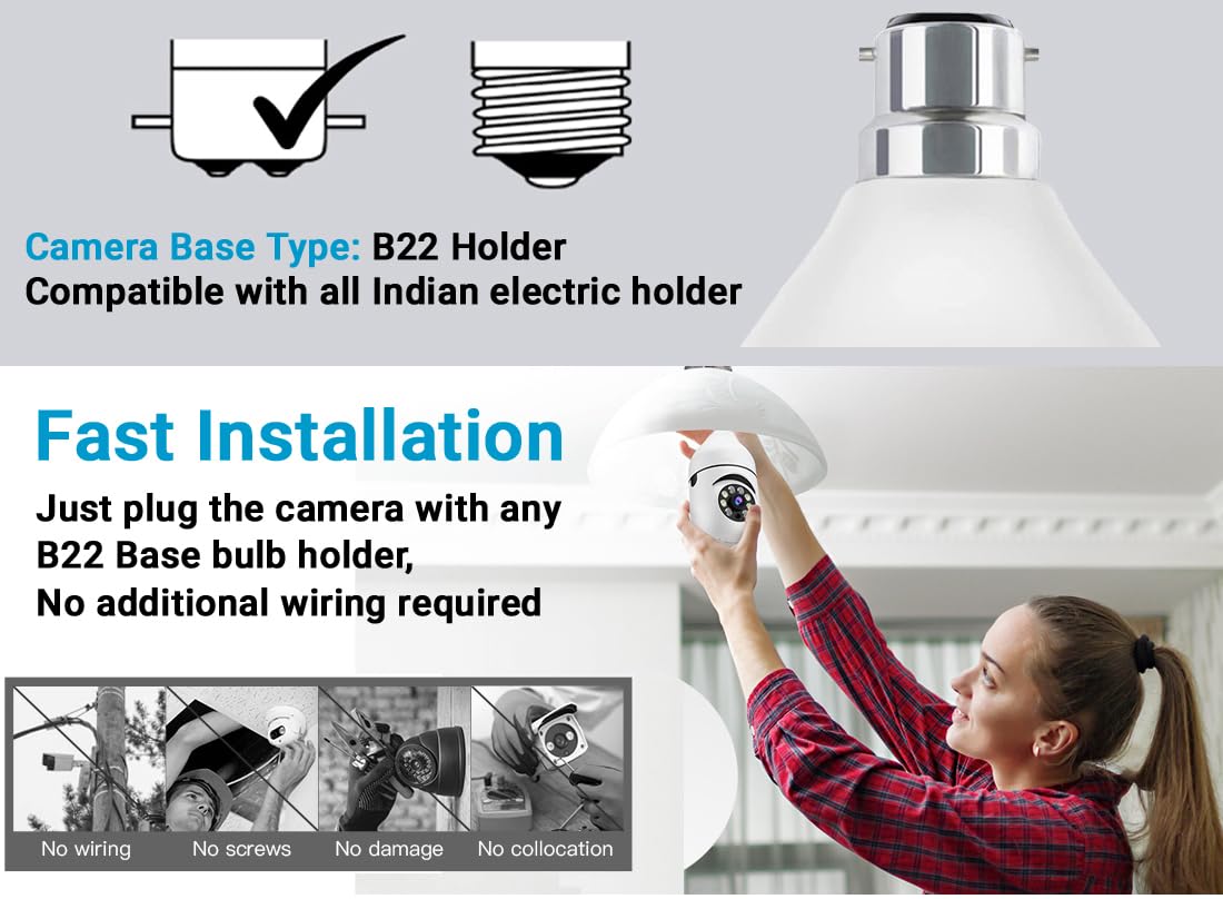IFITech FTY HD Smart Wi-Fi CCTV Security Camera | Indoor 360° Pan & Tilt Home Surveillance Camera | Bulb Camera | Supports up to 256GB microSD Card (Not Included) | Ideal for Home & Office | Standard — Amazon image 8