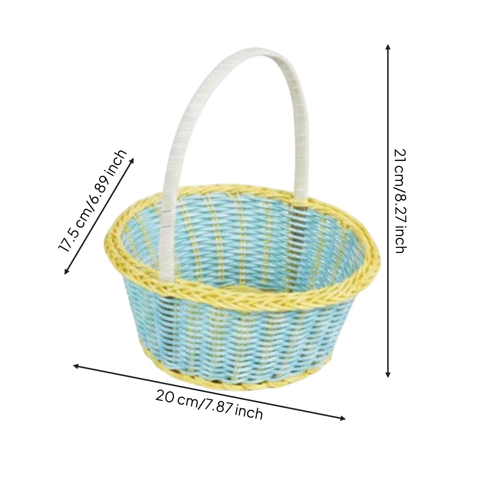 Cestino Intrecciato a Mano Cestino Portaoggetti Cestino Cestino con Manico in Rattan PP per Organizzazione Domestica E Allestimenti Accoglienti Adatto, Giallo E Blu, Media 20 17.5 21cm
