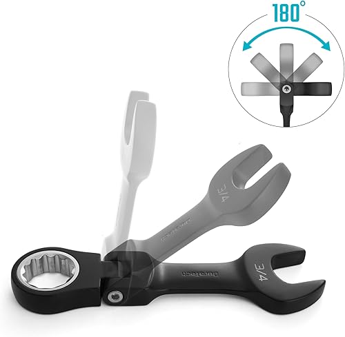 Miniatura 4 de DURATECH Stubby - Juego de llaves combinadas de trinquete de cabeza flexible, SAE, 8 piezas, 516" a 34", acero CR-V, revestimiento electroforético