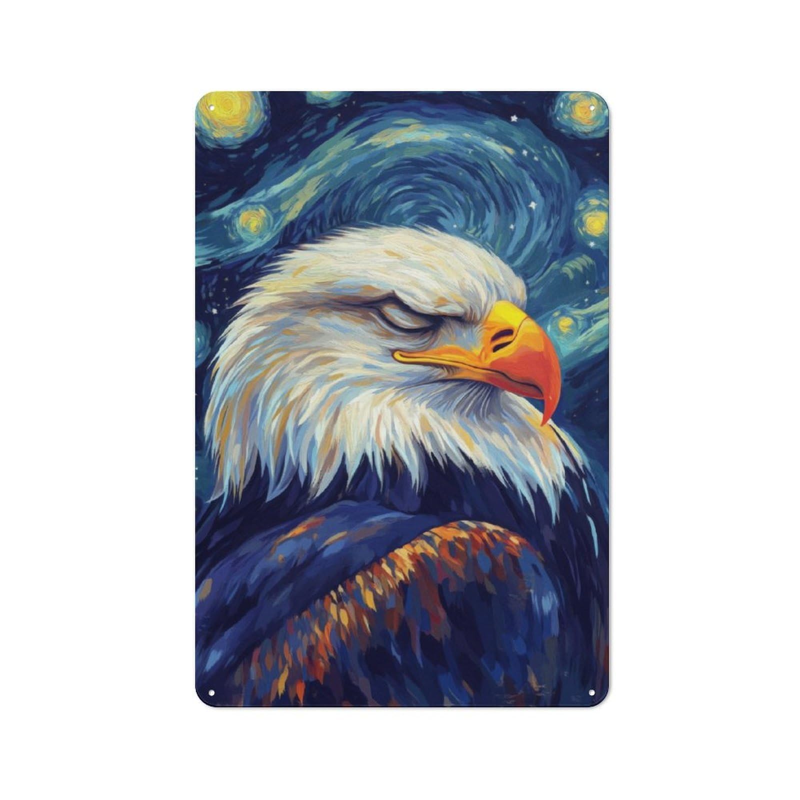 Junmoney Eagle In Starry Night Retro Metal Gift Sign 30X20cm, Home Wall Decor For Flat, Dorm Room, Lounge Or Cafe