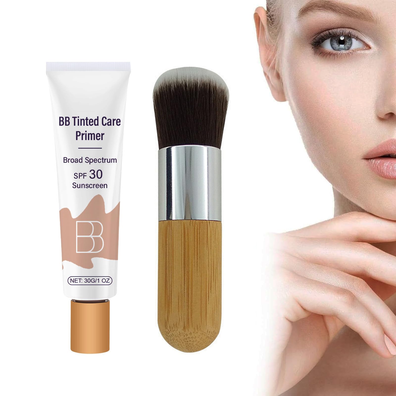 BB Blur Tinted Moisturizer SPF 30,Tinted Moisturizer with Spf,BB Tinted  Care Primer with Brush,BB Cream Tinted Moisturizer with Broad Spectrum Spf