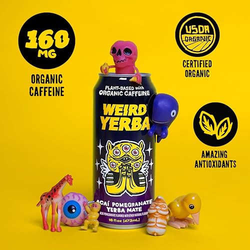 Miniatura 5 de Bebe Weird Organic Acai Pomegranate Yerba Mate  Latas de 16 onzas, 160 mg de cafeína orgánica, paquete de 12  Alternativa a bebidas energéticas