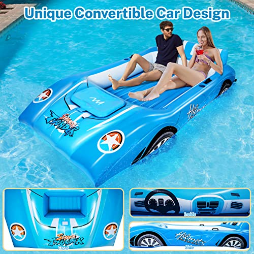 Alupssuc Xl Inflatable Pool Floats Double Lounger Adult Size With Ice Bucket, 102" X 63" Extra Large And Thick Convertible Raft For Swimming Pool, Beach Tanning & Lake Floats With Headrest, Blue&White #TOP6
