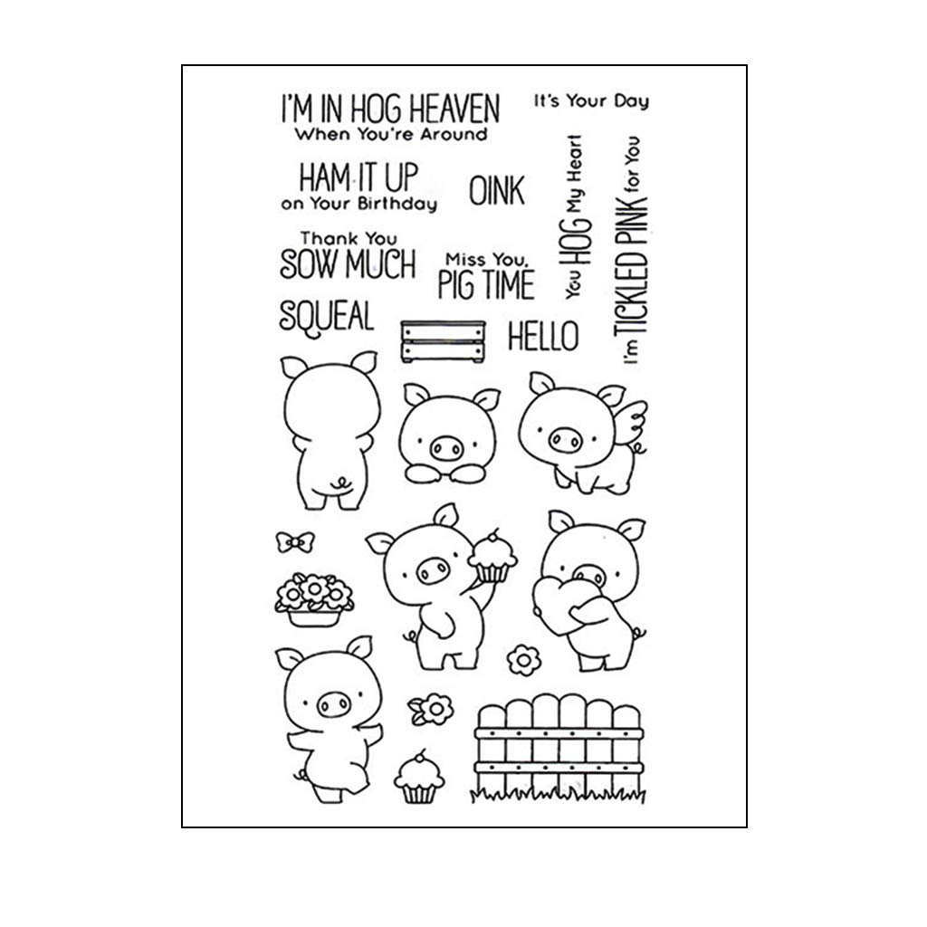 KANGneei Clear Stamp, Birthday Pig DIY Silicone Clear Stamp Cling Seal Scrapbook Embossing Album Decor