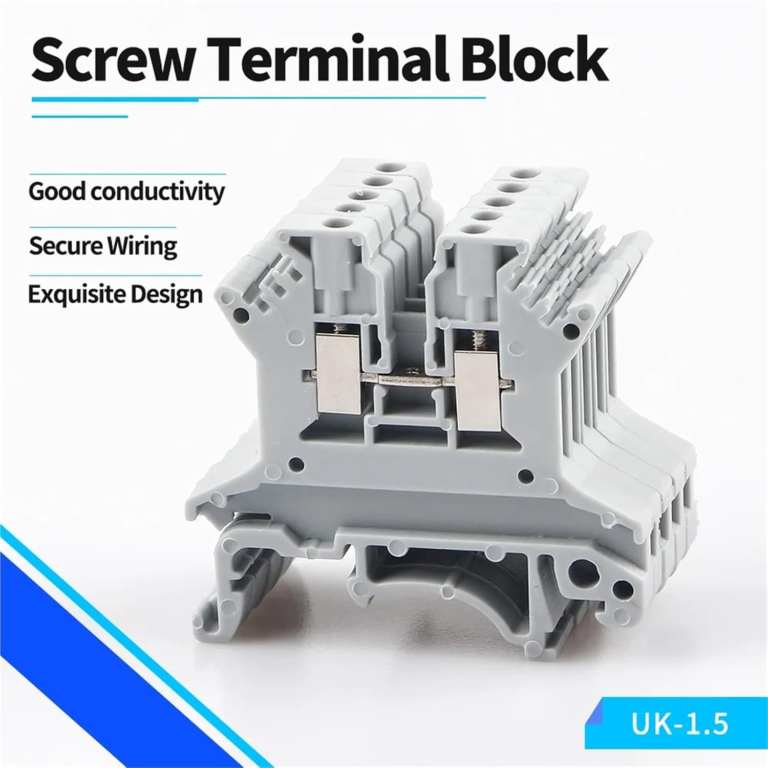 10Pcs UK-1.5N Din Rail Terminal Block Universal Screw Connection Wire Connector Block Terminal Strip Block 16awg Wire Conductor