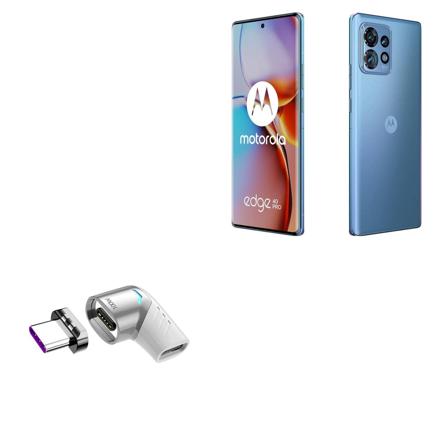 BoxWave Adapter Compatible with Motorola Edge 40 Pro - MagnetoSnap PD Angle Adapter, Magnetic PD Angle Charging Adapter Device Saver - Metallic Silver