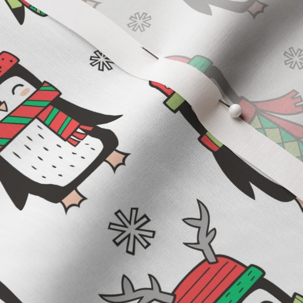 Spoonflower Fabric - Christmas Holiday Winter Penguins Hats White Penguin Holidays Xmas Printed on Cotton Poplin Fabric by The Yard - Sewing Shirting Quilting Dresses Apparel Crafts