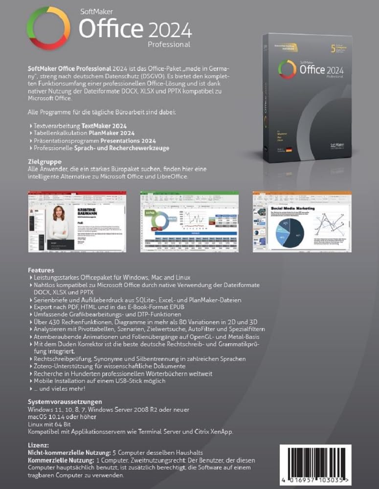 SoftMaker Office Pro kompatibel mit Windows & Mac für 5 Geräte desselben Haushalts