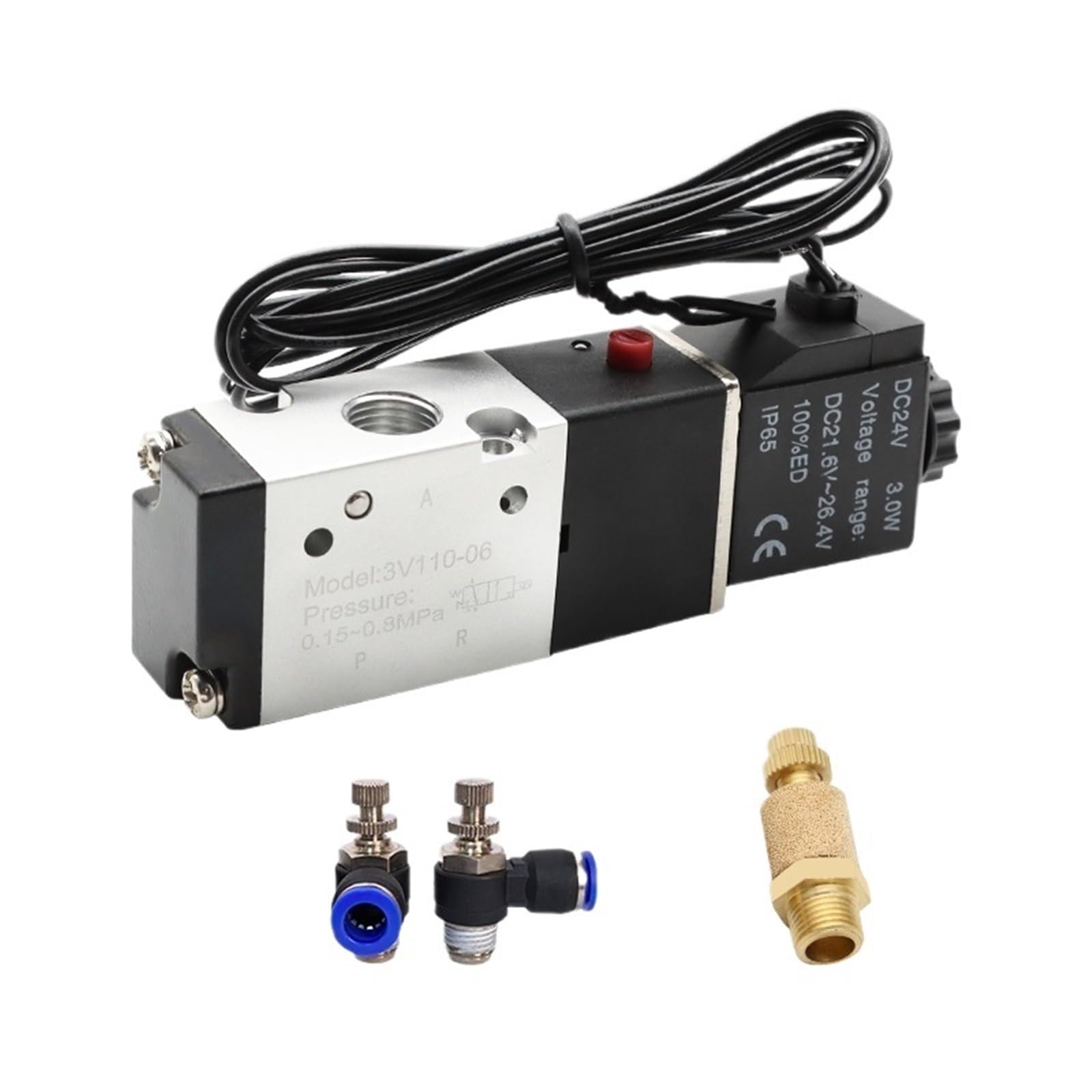 Électrovanne 3V110-06 pneumatique 3/2 voies DC 24V corps aluminium 1/8 pouce
